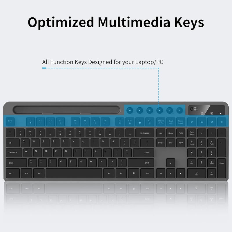 MARVO Wireless Keyboard and Mouse Combo, 2.4G Ergonomic Wireless Computer Keyboard with Phone Tablet Holder, Silent Mouse with 6 Button, Compatible with MacBook, Windows (Grey) - Image 2